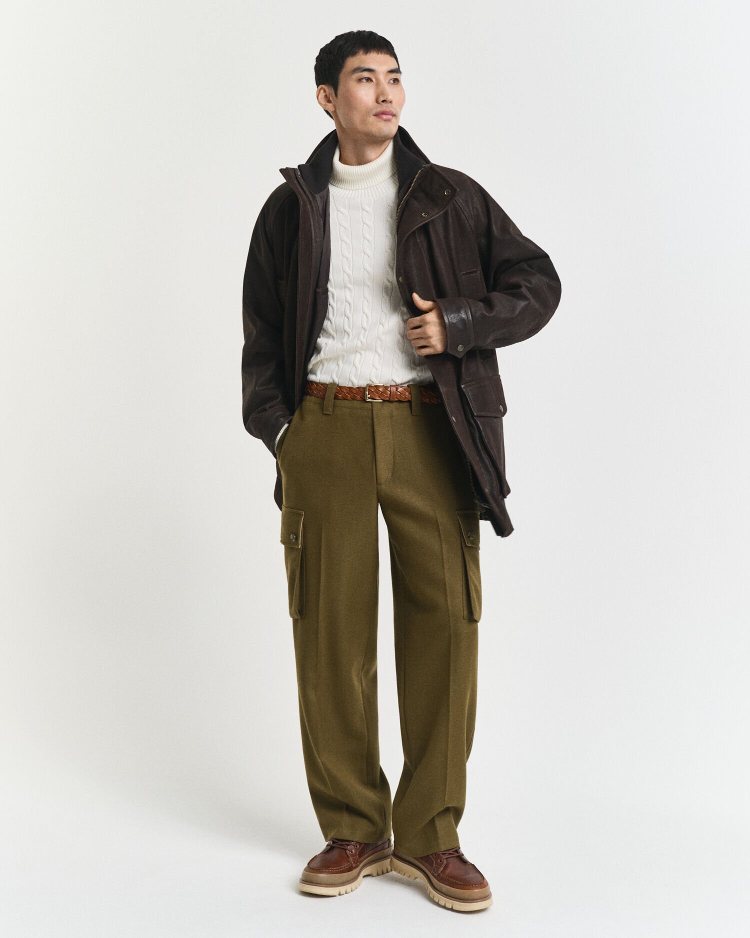 Pull col roulé en maille torsadée de coton