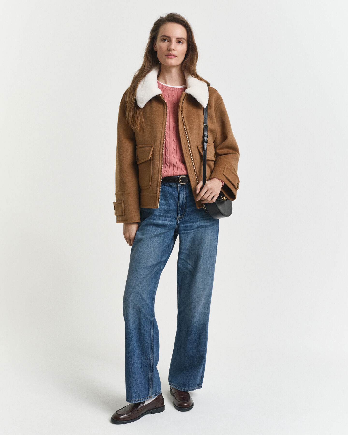 Zopfstrick Rundhalspullover aus Stretch-Baumwolle