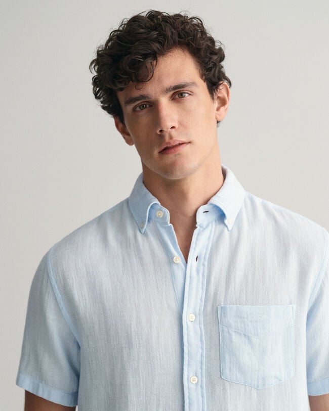 Regular Fit Baumwoll Leinen Kurzarmhemd mit Struktur