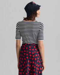 Geripptes Streifen-T-Shirt mit halblangem Arm