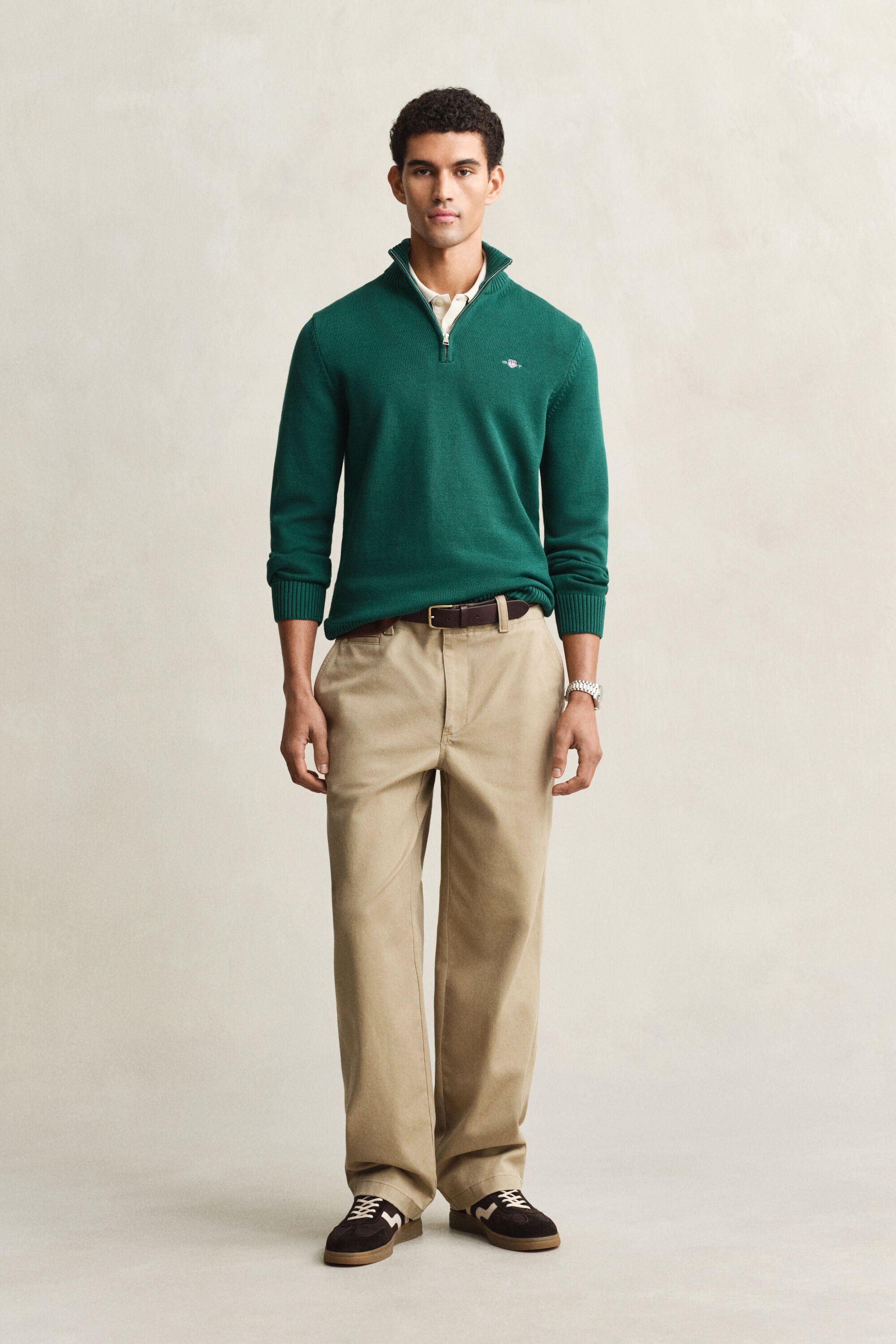 Pull en coton décontracté à demi-zip