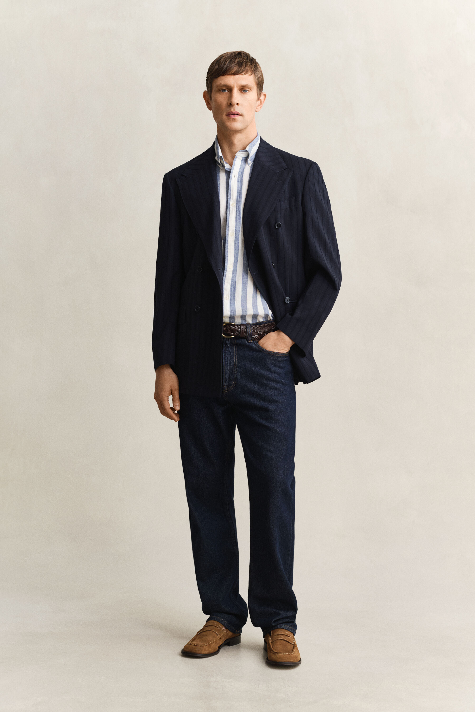 Striped Linen Blend Short Sleeve Shirt