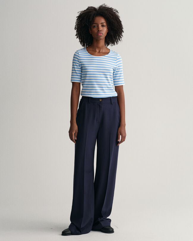 Geripptes Streifen-T-Shirt mit halblangem Arm