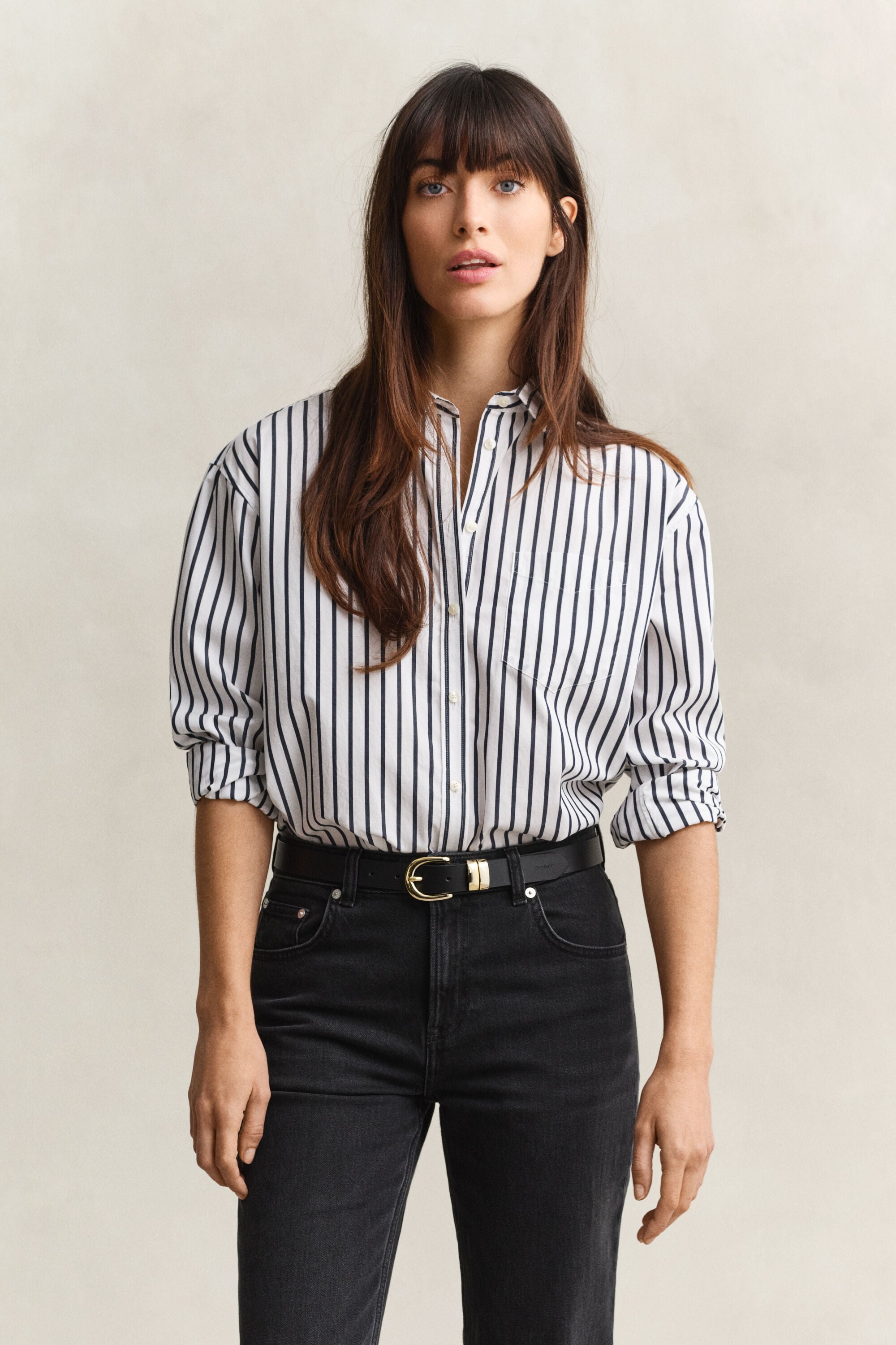 Chemise classique coupe décontractée en popeline à rayures