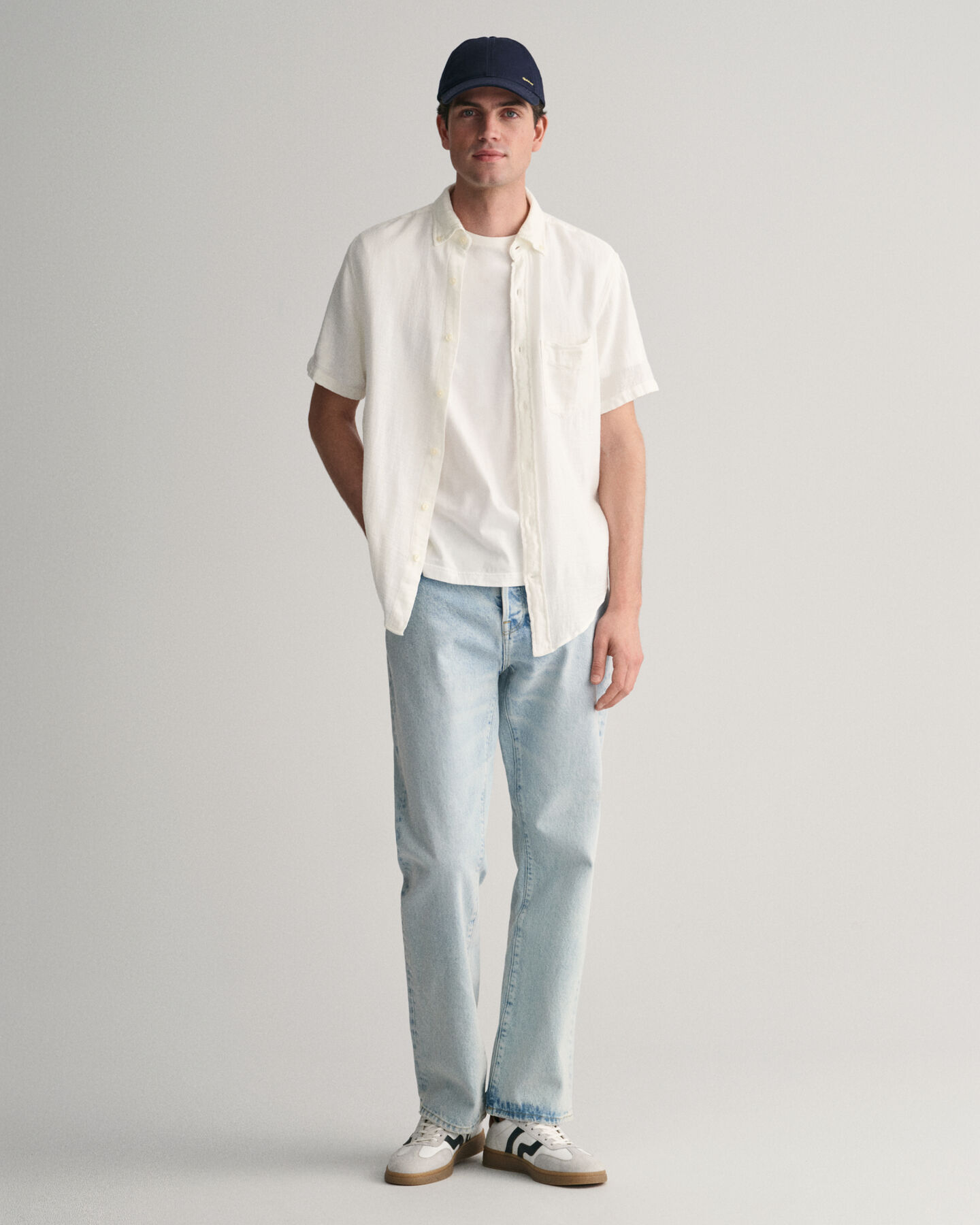 Regular Fit Baumwoll Leinen Kurzarmhemd mit Struktur