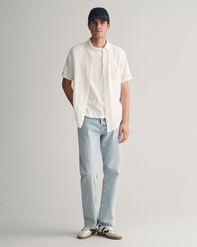 Regular Fit Baumwoll Leinen Kurzarmhemd mit Struktur