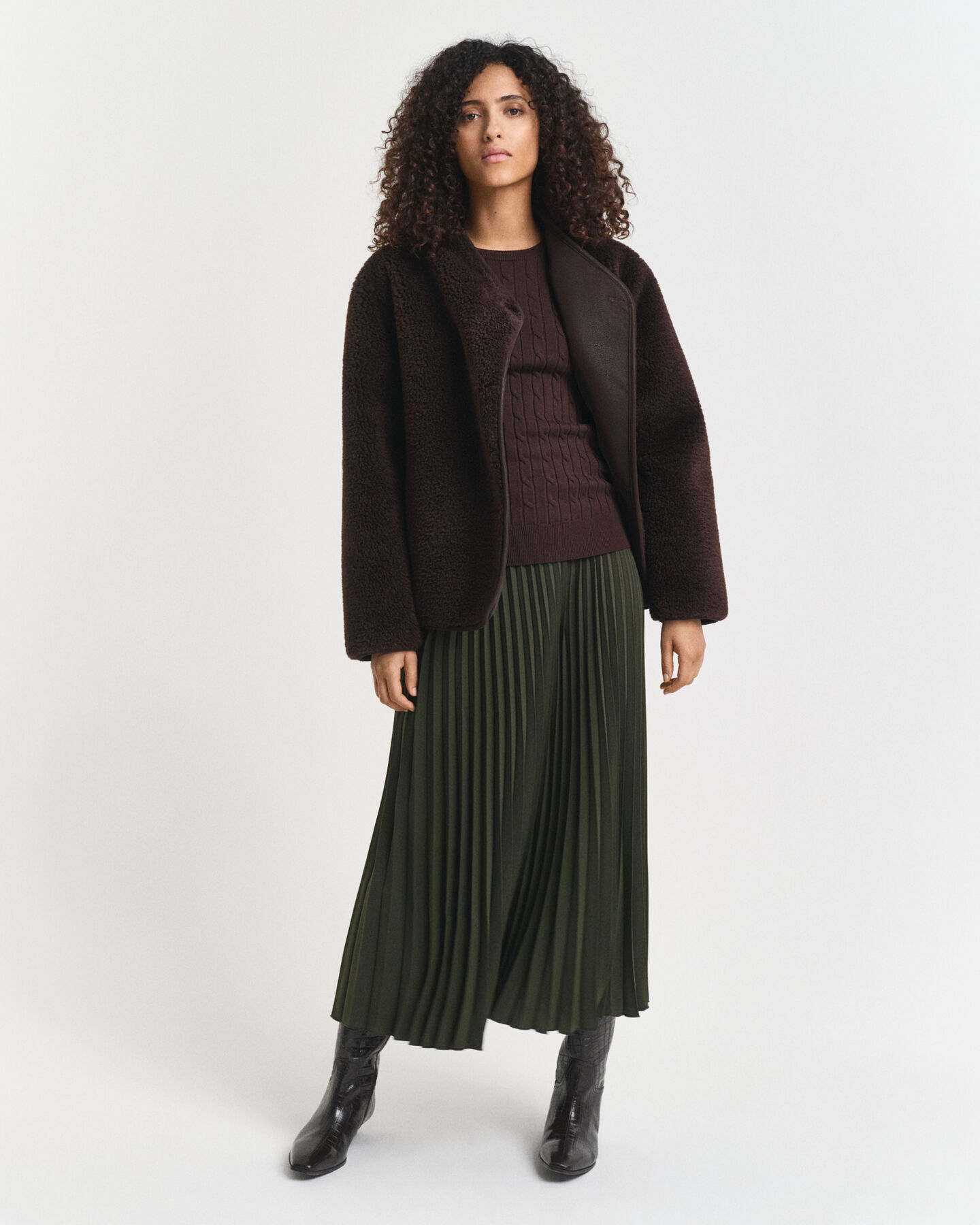 Zopfstrick Rundhalspullover aus Stretch-Baumwolle