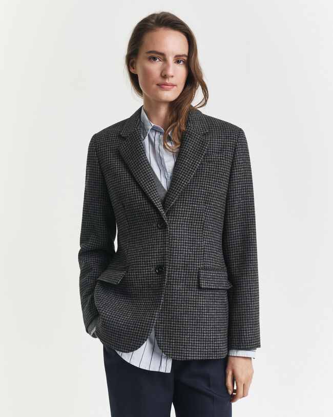 Regular Fit Houndstooth Blazer aus Wolle