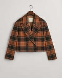 Verkürzte Woll Blazerjacke mit Karomuster