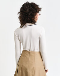 Geripptes Langarm-Poloshirt