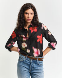 Regular Fit Baumwoll Seiden Bluse mit Blumen-Print