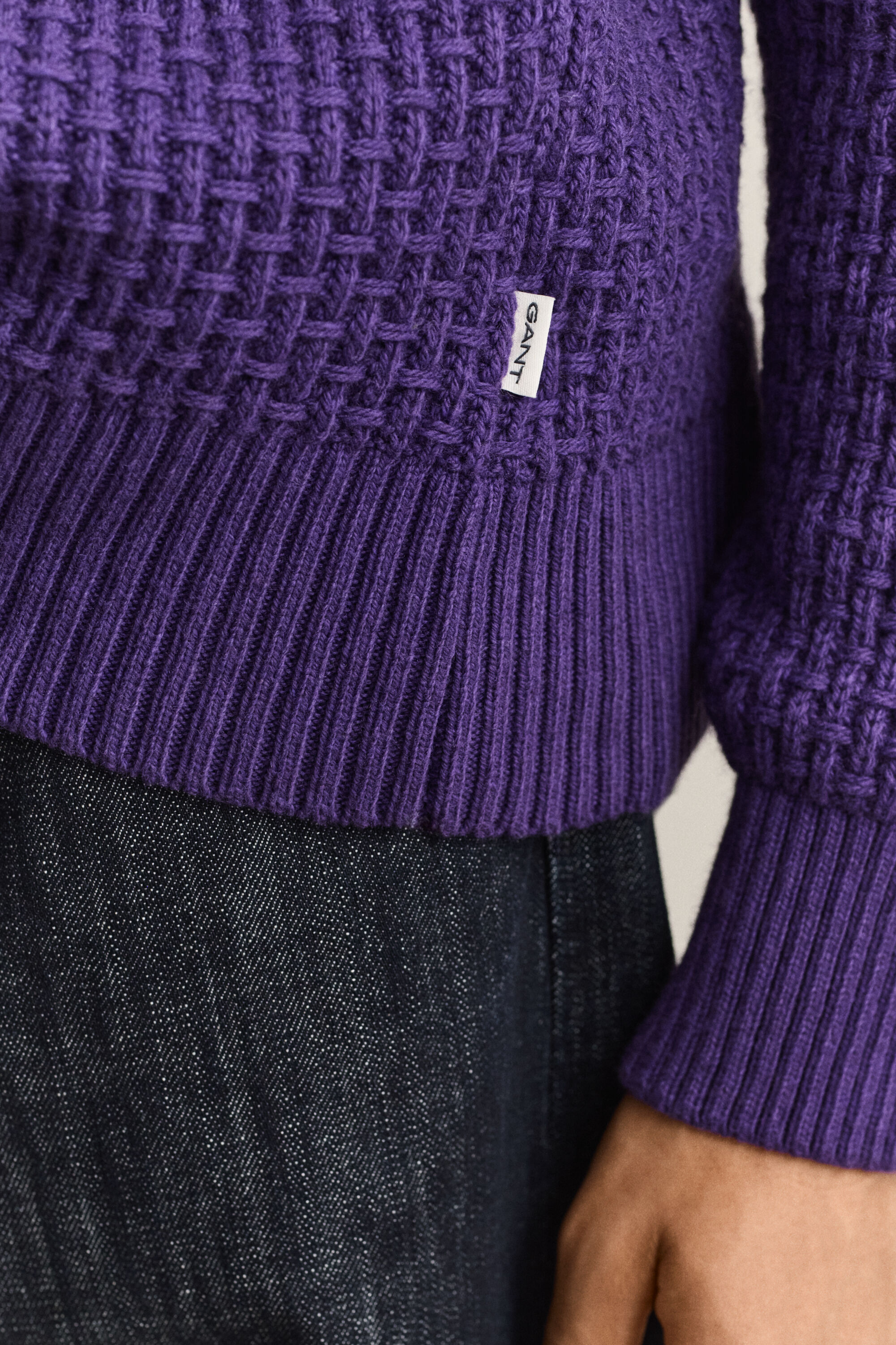 Strukturierter Rollkragenpullover aus Baumwolle und Wolle