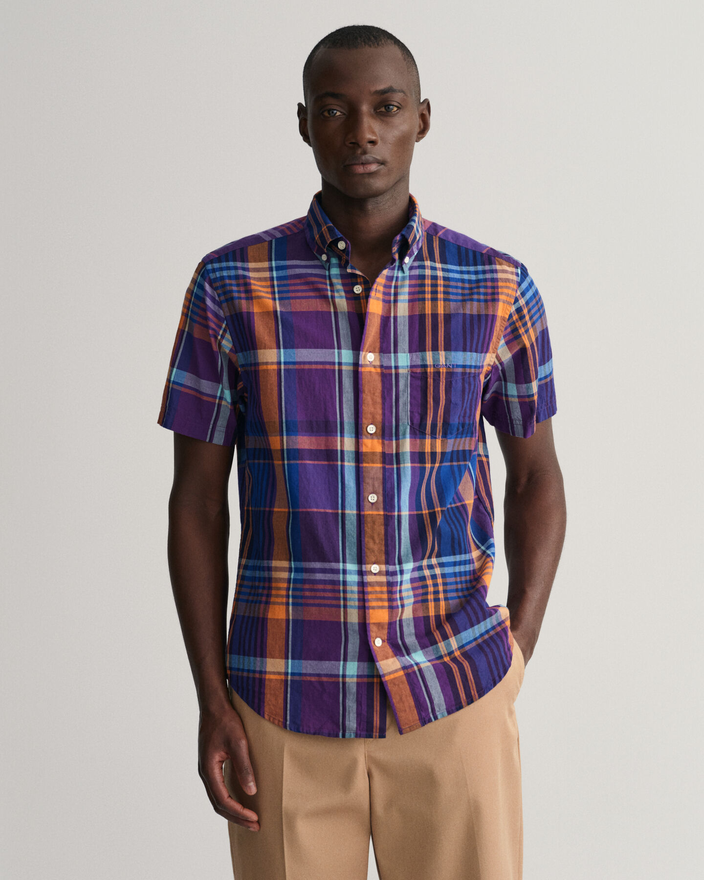 Farbenfrohes Regular Fit Madras Kurzarmhemd