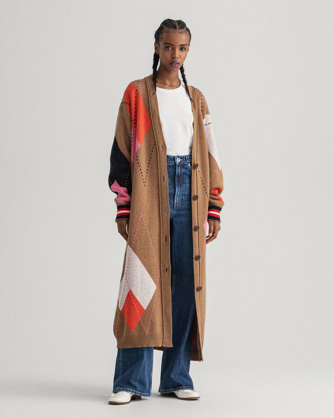 Longstrickjacke mit Argyle-Muster