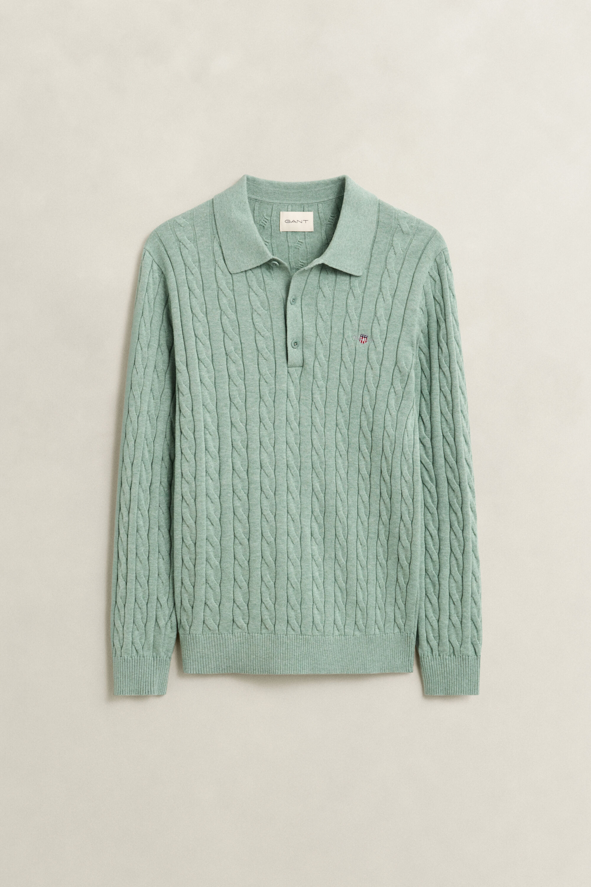 Cotton Cable Knit Polo Sweater