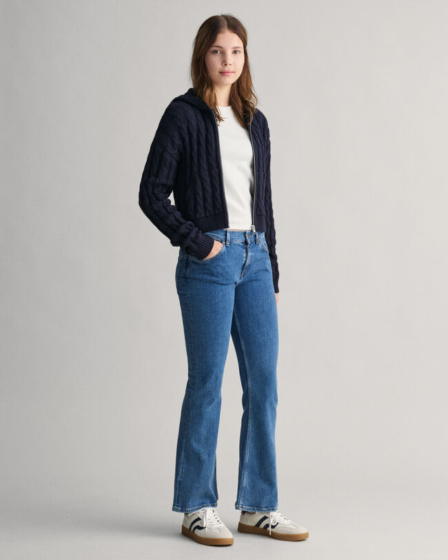 Teen Girls Verk&uuml;rzte Shield Sweatjacke mit Zopfstrickmuster