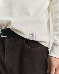 Waffle Textured Henley Langarm-T-Shirt