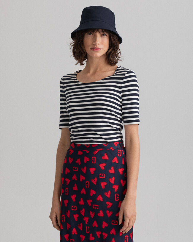 Geripptes Streifen-T-Shirt mit halblangem Arm