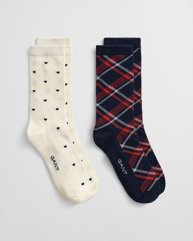 2er-Pack Socken Karo- und Herzmuster in Geschenkbox