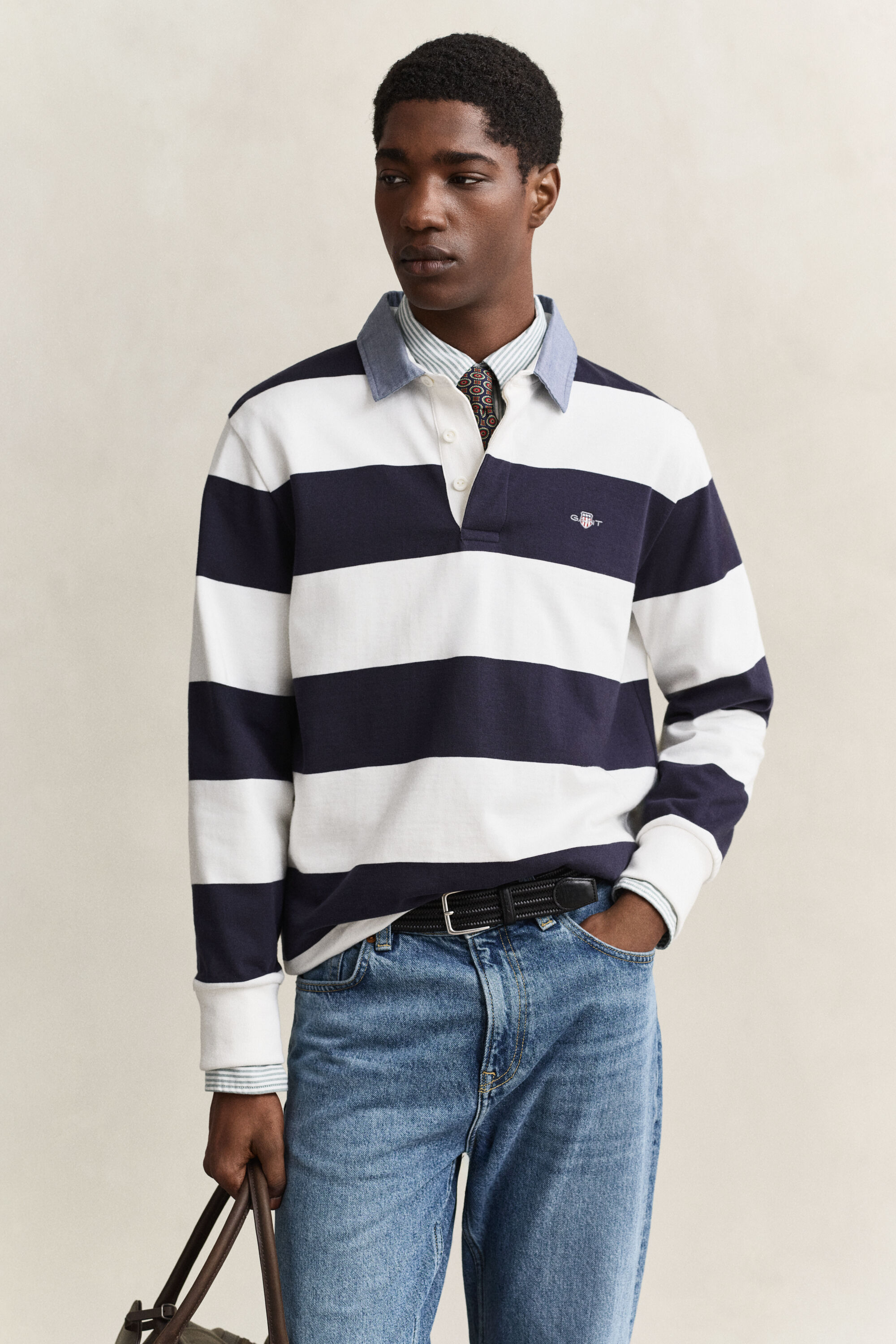 Gestreiftes Heavy Rugger mit Chambray-Kragen