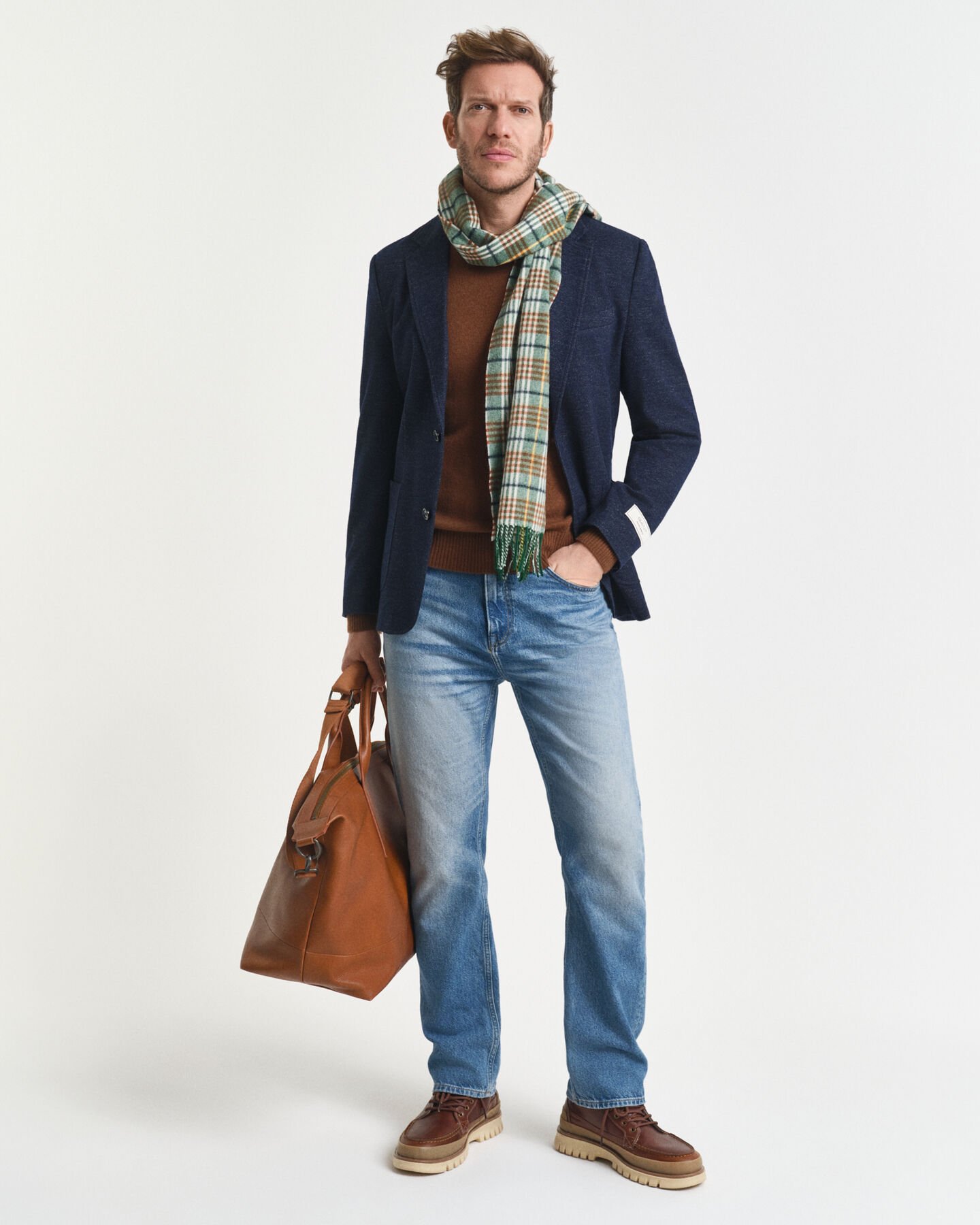 Zweifarbiges Sakko aus Woll-Baumwoll-Jersey