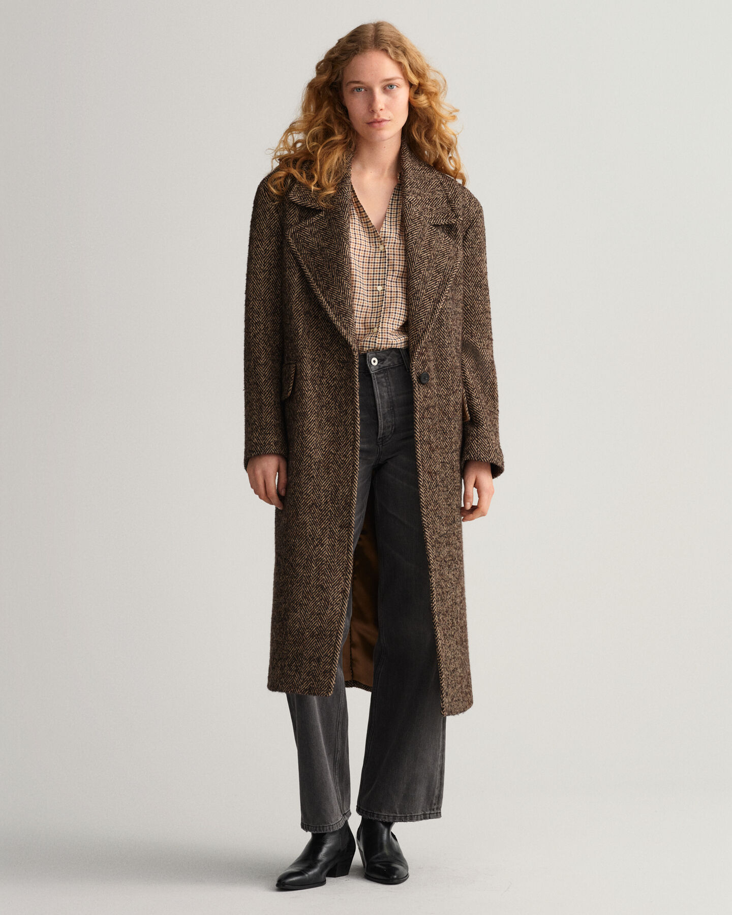 Baumwoll Seiden Bluse mit Karomuster