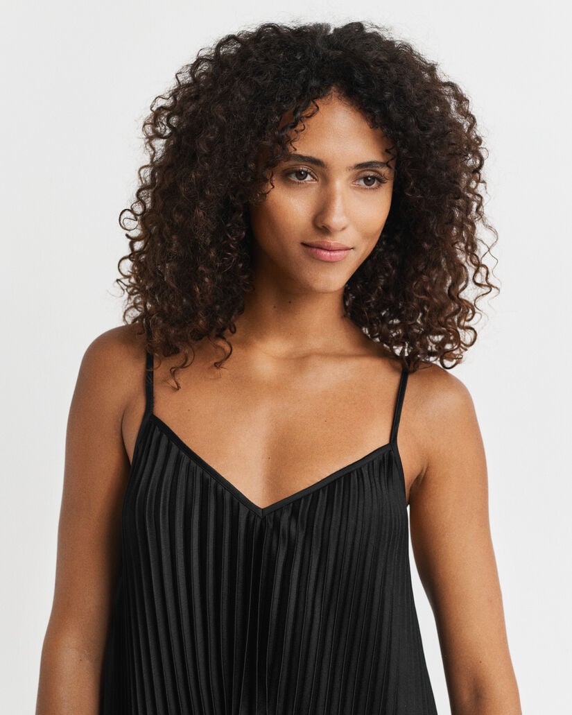 Plissiertes Sateen Miniträgerkleid