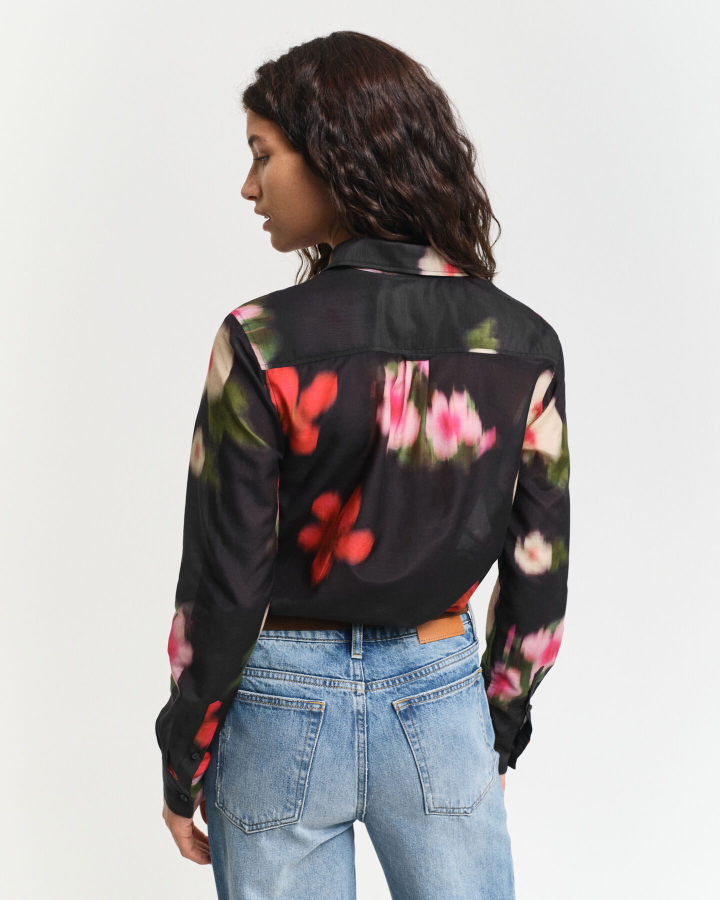 Regular Fit Baumwoll Seiden Bluse mit Blumen-Print