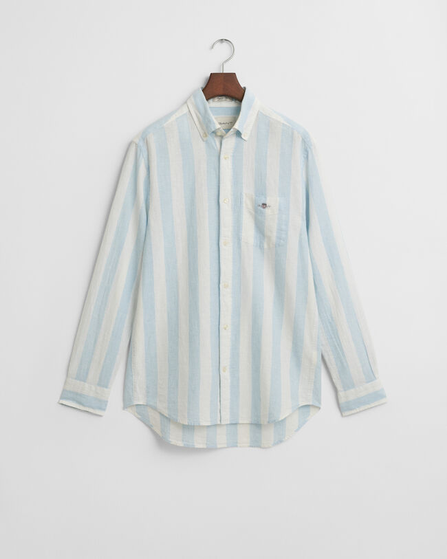 Regular Fit Hemd aus Baumwolle und Leinen mit Streifen