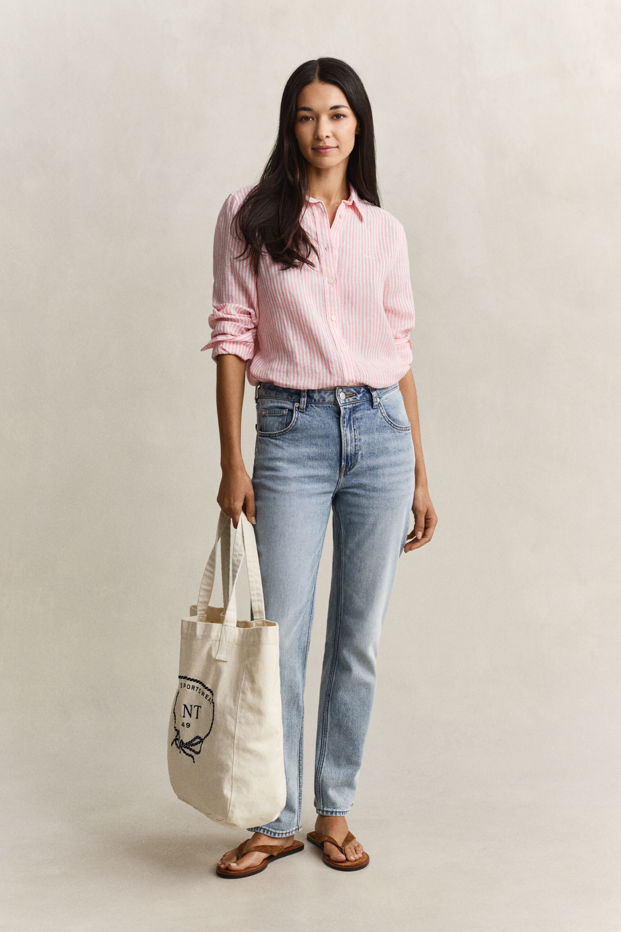 Camicia di lino a righe regular fit