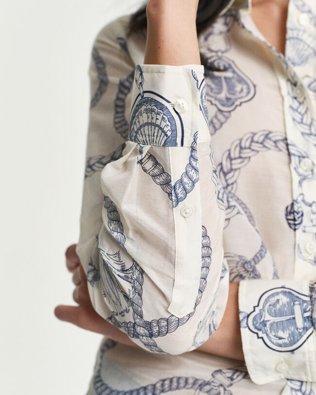 Regular Fit Sailing Print Bluse aus Baumwolle und Seide