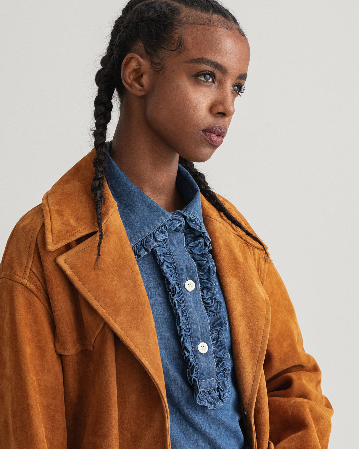 Veloursledermantel mit G&uuml;rtel