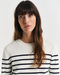 Baumwoll-Rundhalspullover mit Streifen