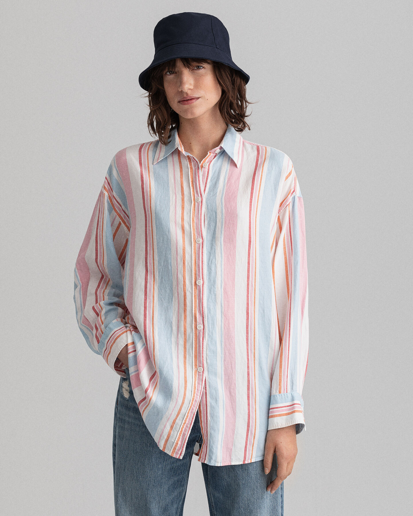 Bunt gestreifte Oversize-Bluse