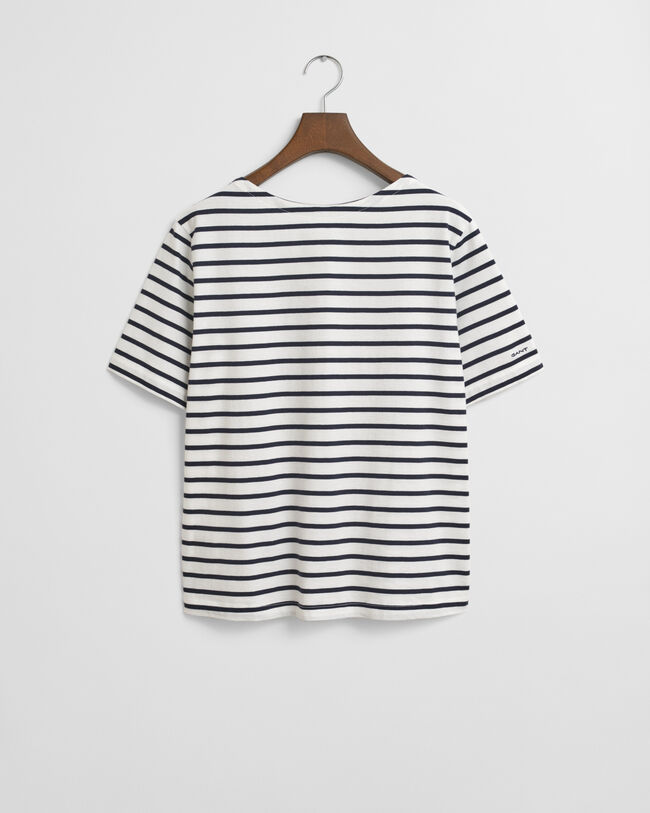 Gestreiftes T-Shirt mit U-Boot-Ausschnitt