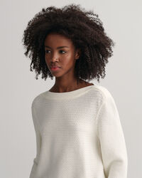 Textured Baumwoll Pullover mit U-Boot-Ausschnitt
