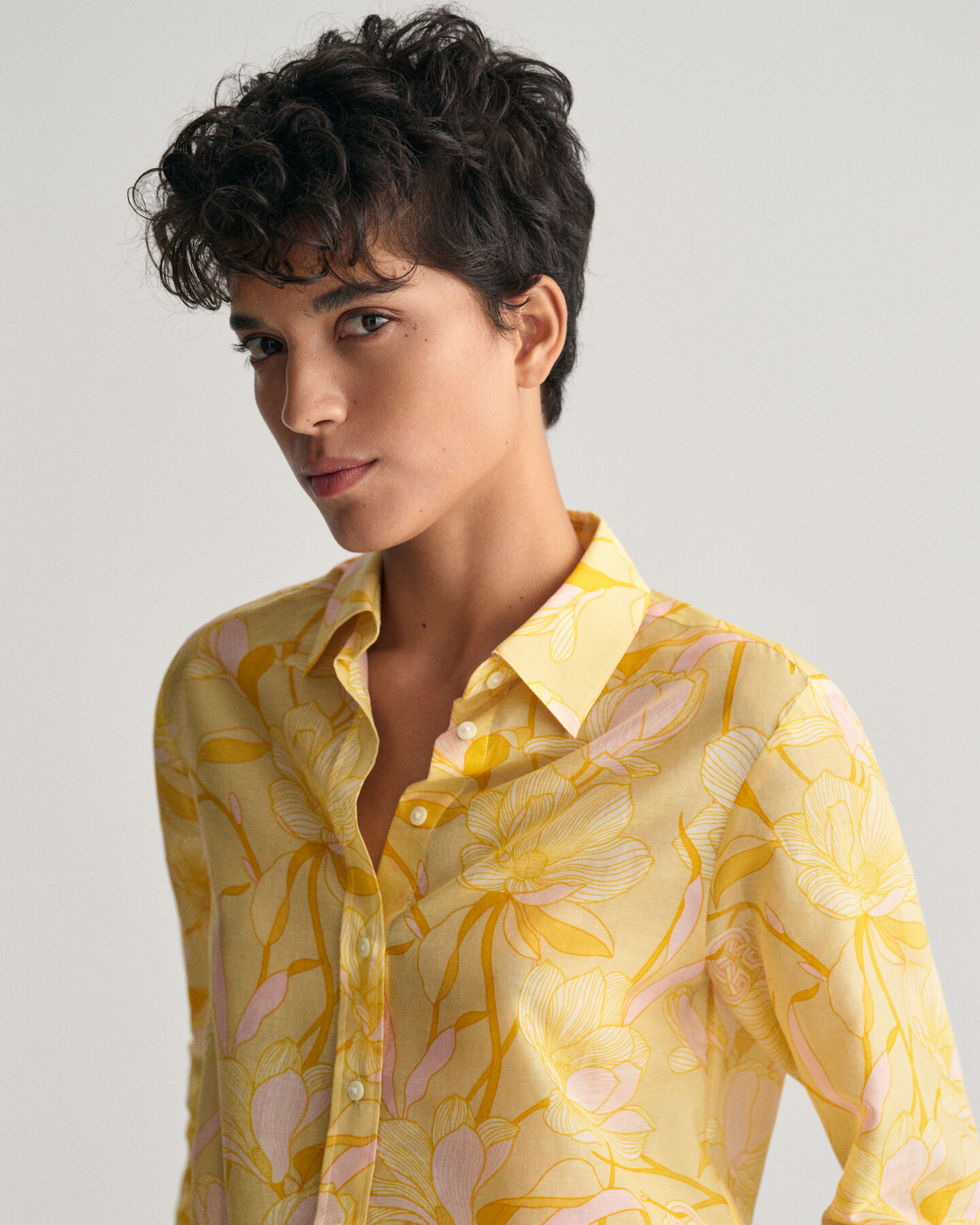 Regular Fit Magnolia Print Baumwoll Seiden Bluse