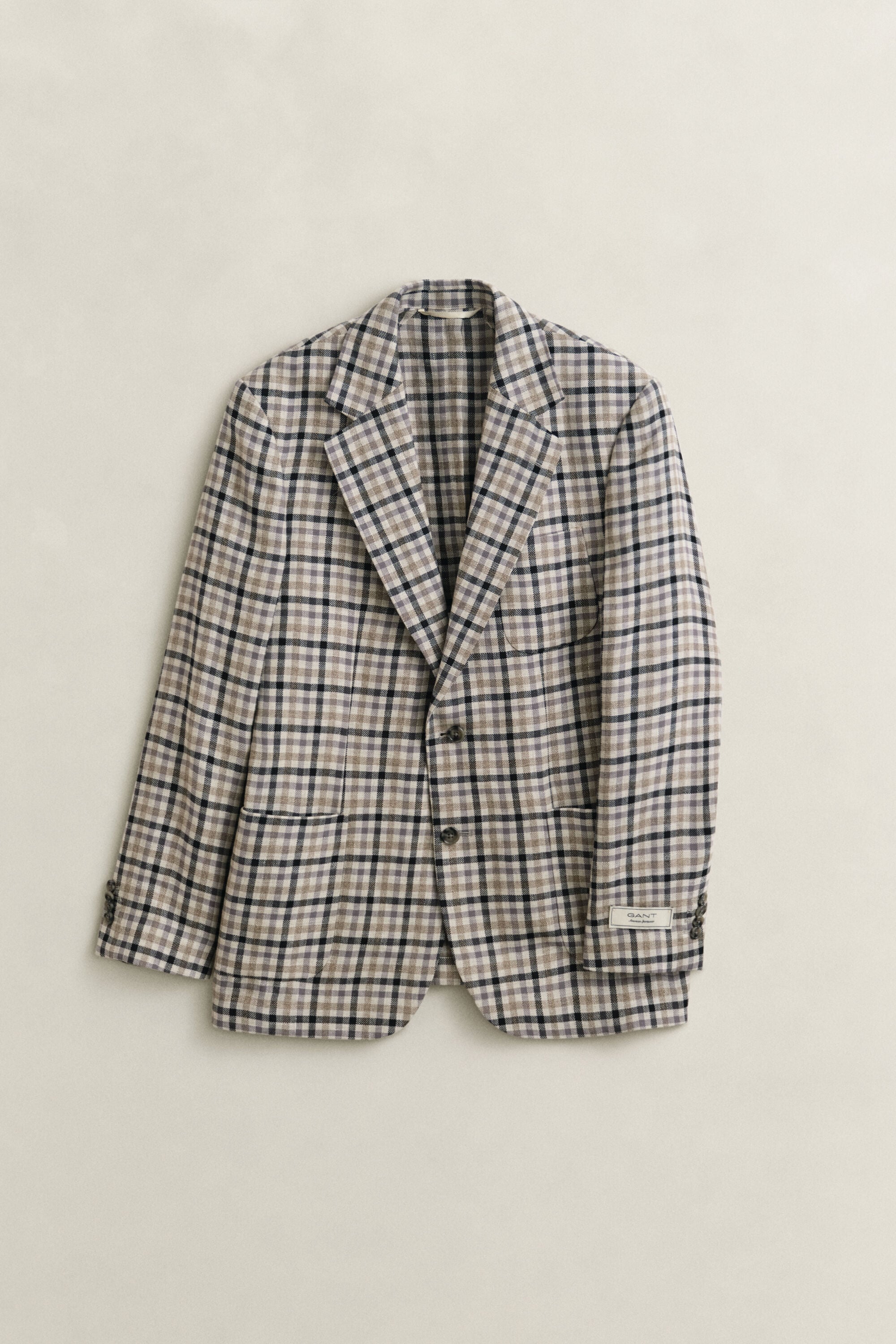 Blazer a quadri in lana e lino