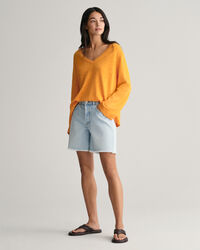 V-Neck Pullover aus Leinenmischgewebe