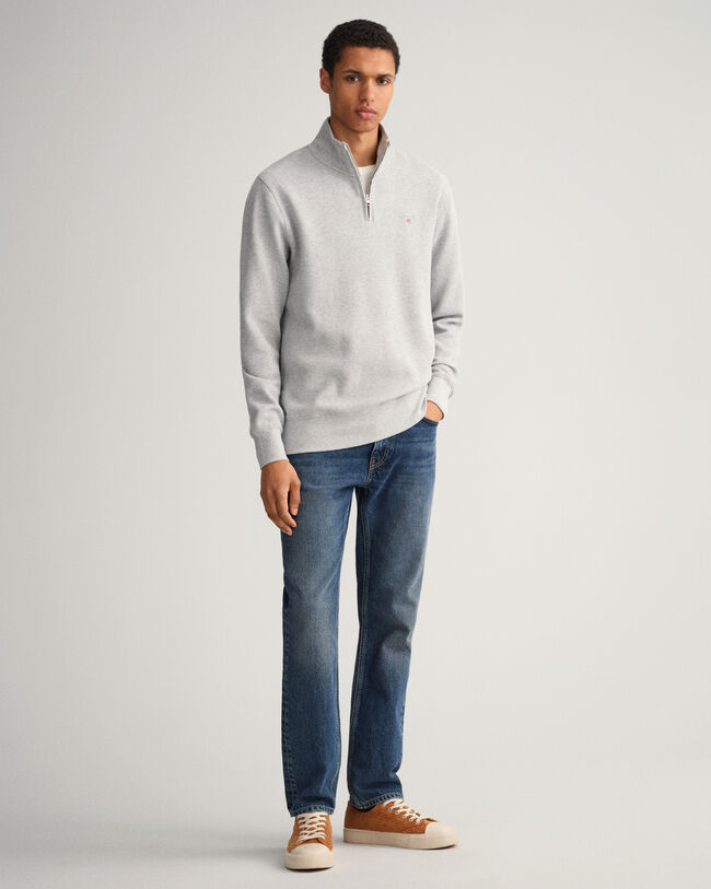 Sweatshirt mit Waffelstruktur und Rei&szlig;verschlusskragen