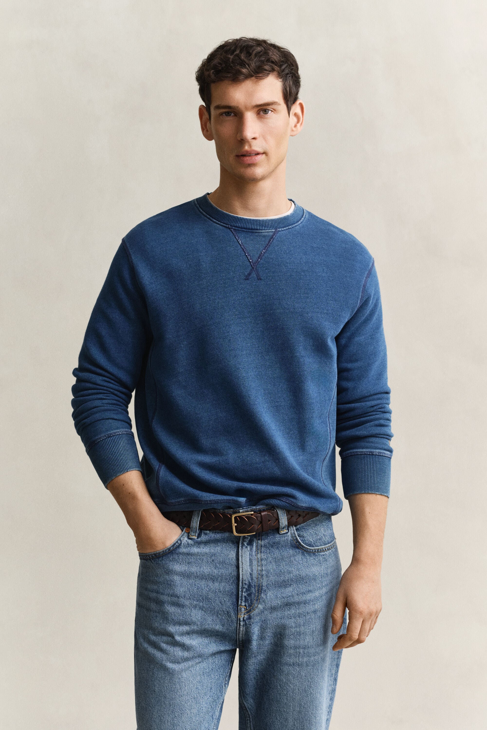 Sweat-shirt col rond indigo