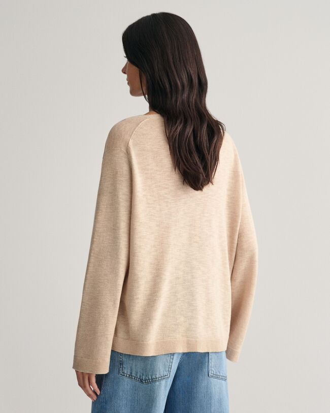 V-Neck Pullover aus Leinenmischgewebe