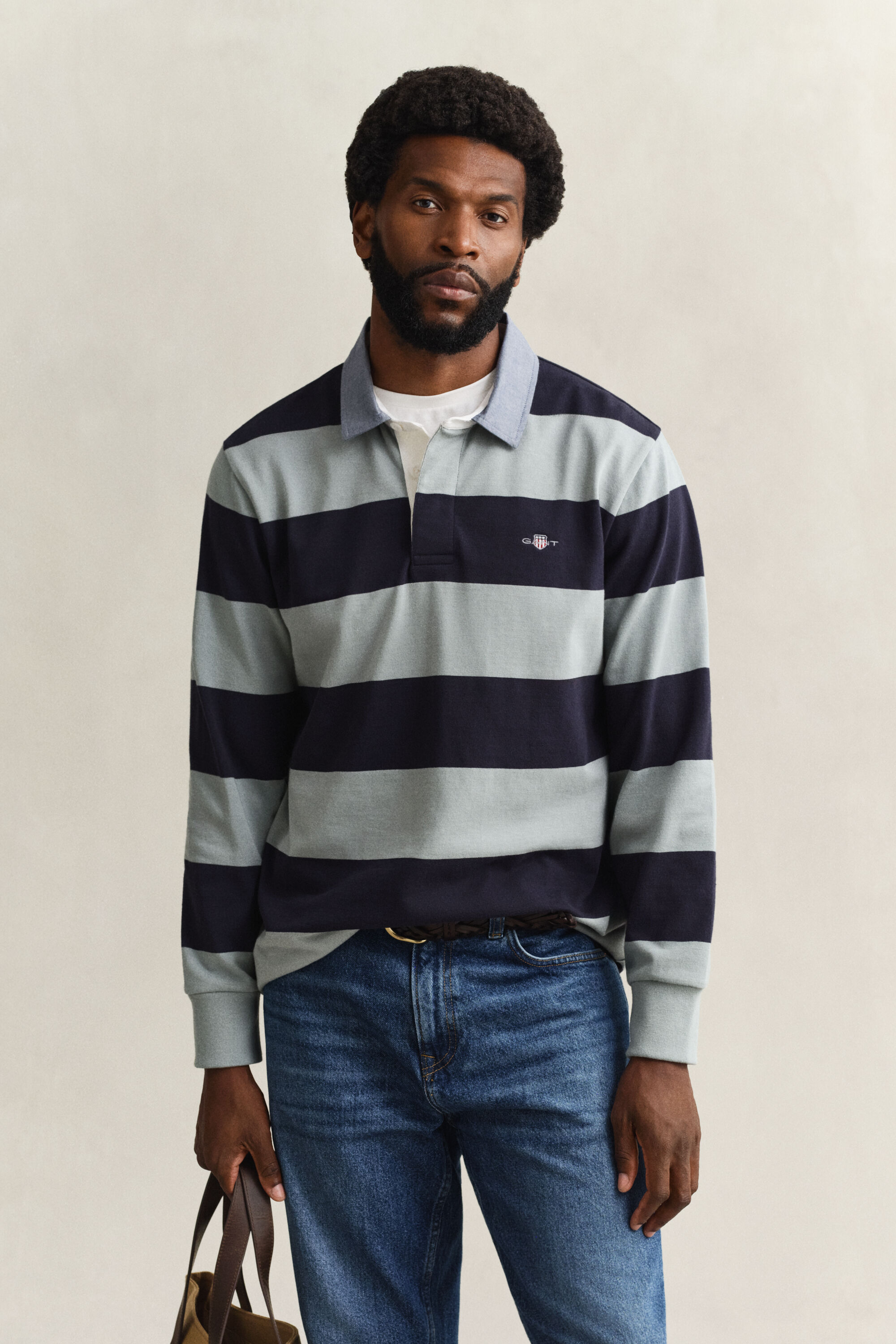 Chambray Collar Striped Heavy Rugger