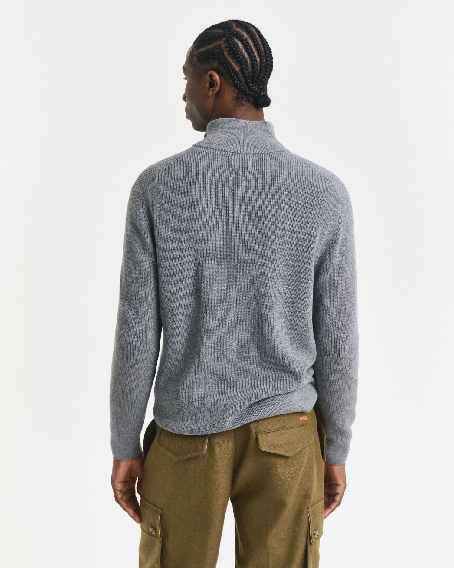 Ribbed Cotton Merino Wool Half-Zip Sweater