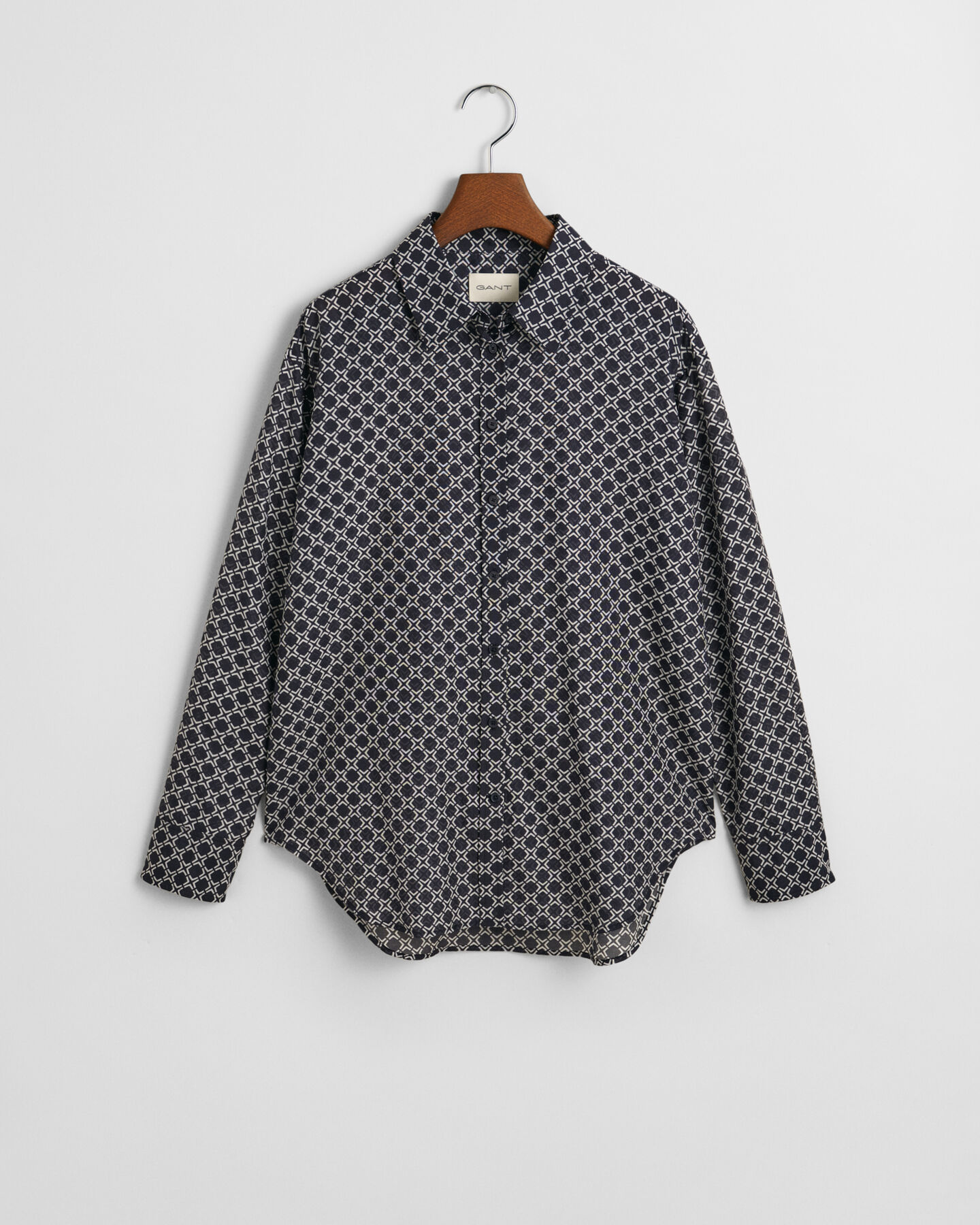 Relaxed Fit Geometric Baumwoll Seiden Bluse
