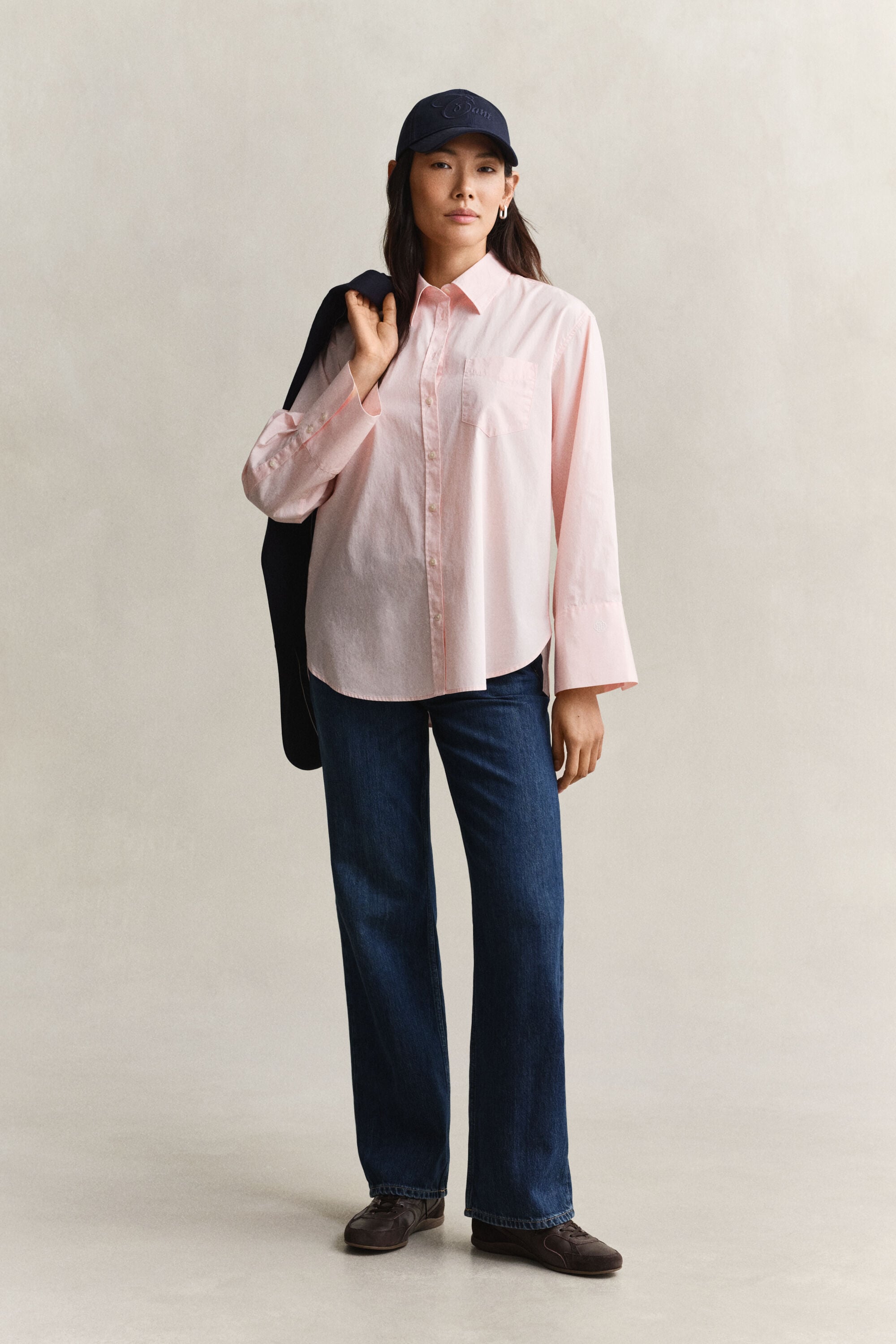 Camicia classica in popeline con maniche ampie