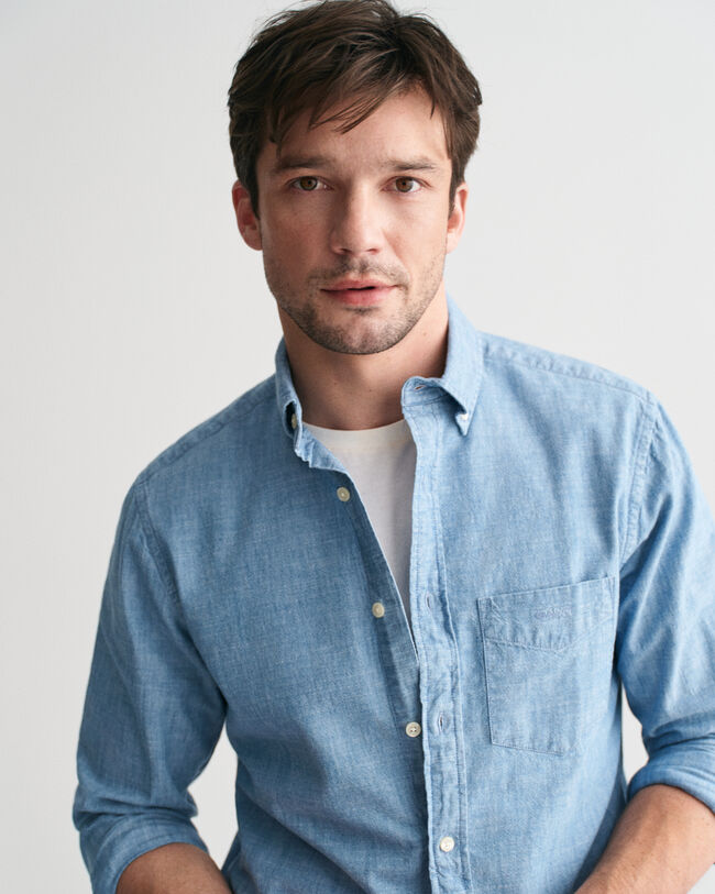 Regular Fit Indigo Chambray Hemd
