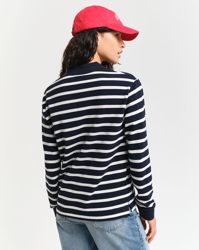 Breton Striped Piqué Langarm-Poloshirt