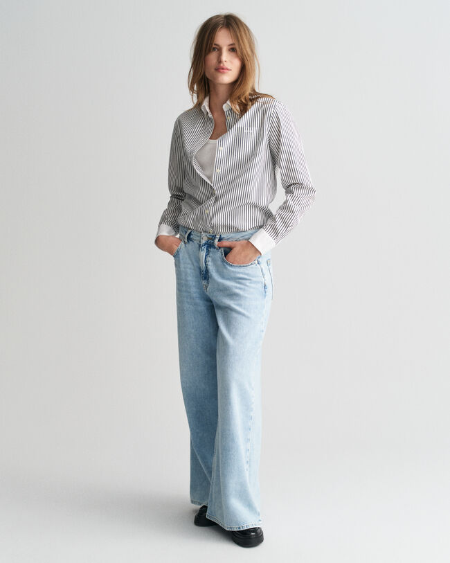 Regular Fit Bluse mit Kontrastkragen und Streifen