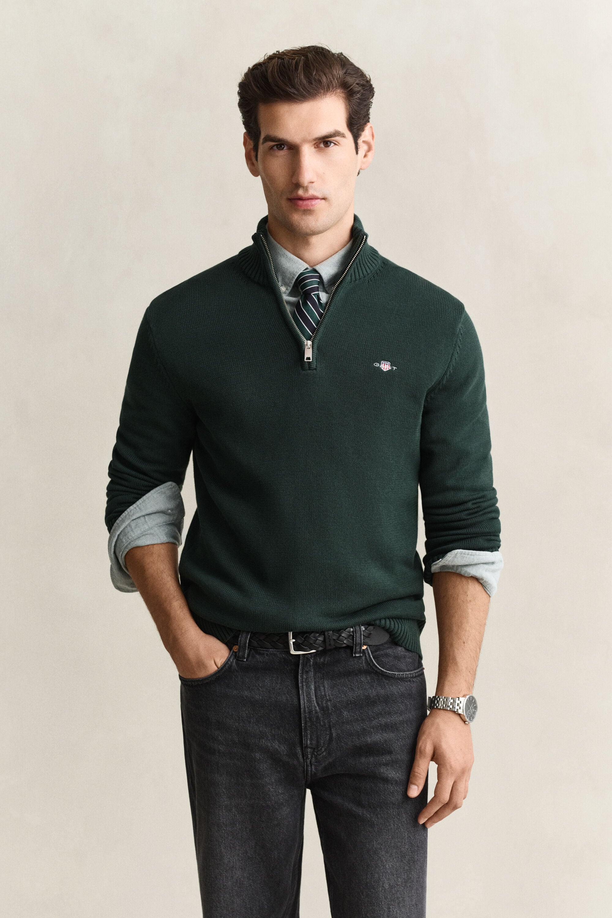Maglia in cotone casual con zip corta